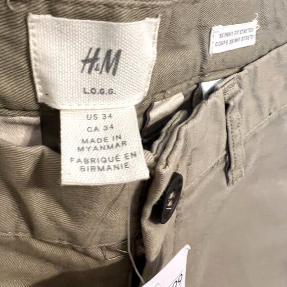 H&M L.O.G.G. Beige Skinny Fit Stretch Pants Men's Size 34 NWT - Picture 3 of 9